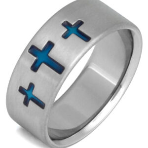 Blue Cross Titanium Wedding Band Ring