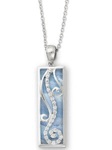 Blue Lace Agate & Sterling Silver Living Water Pendant with CZ Accents