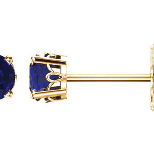 Blue Sapphire Scroll Stud Earrings, 14K Gold