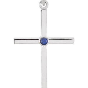Blue Sapphire Solitaire Cross Necklace, 14K White Gold