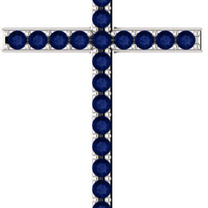 Blue Sapphire Throne Cross Pendant in White Gold