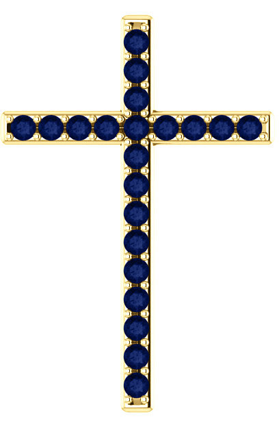 Blue-Sapphire Throne Gold Cross Pendant
