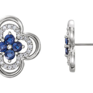 Blue Sapphire and Diamond Clover Earrings