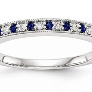 Blue Sapphire and Diamond Wedding Band Ring, 14K White Gold