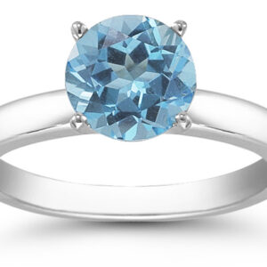 Blue Topaz Gemstone Solitaire Ring in 14K White Gold