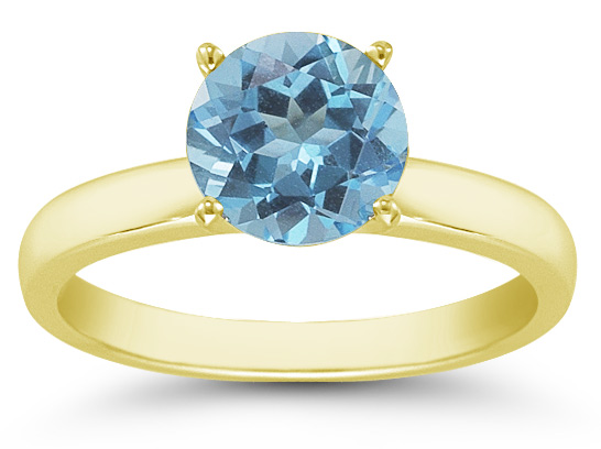 Blue Topaz Gemstone Solitaire Ring in 14K Yellow Gold
