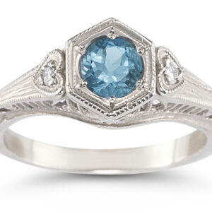 Blue Topaz and Diamond Heart Ring in 14K White Gold