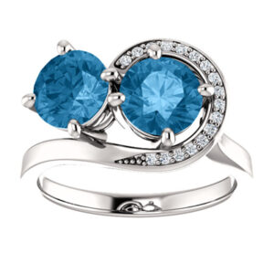 Blue Topaz and Diamond Two Stone "Only Us" Ring in 14K White Gold