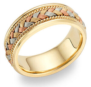 Braided Wedding Band in 18K Tri-Color Gold