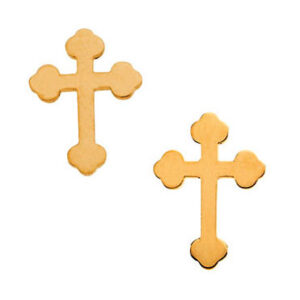 Budded Cross Stud Earrings, 14K Yellow Gold