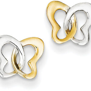Butterfly Heart Stud Earrings, 14K Two-Tone Gold