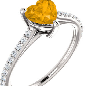 Butterscotch Citrine Heart-Shaped Ring with 1/5 Carat of Diamonds