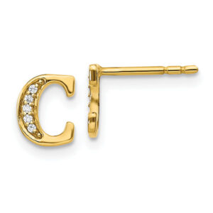 "C" Diamond Initial Earrings, 14K Yellow Gold