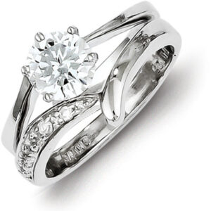 CZ Silver Engagement Bridal Wedding Ring Set