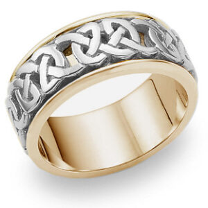 Caedmon Celtic Wedding Band, 14K Two-Tone Gold