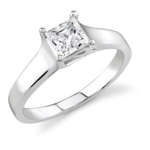 Cathedral Style Princess Cut CZ Ring, 14K White Gold