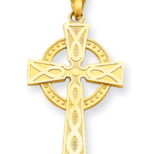 Celtic Circle Cross Necklace, 14K Yellow Gold