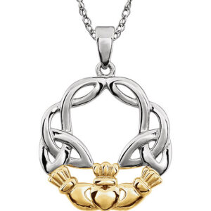 Celtic Claddagh Circle Necklace in 14K Two-Tone Gold