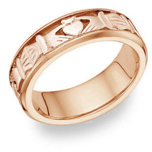 Celtic Claddagh Wedding Band Ring - 14K Rose Gold