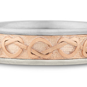 Celtic Heart Knot Wedding Band, 14K White and Rose Gold