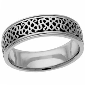 Celtic Heart Knot Wedding Band Ring, 14K White Gold