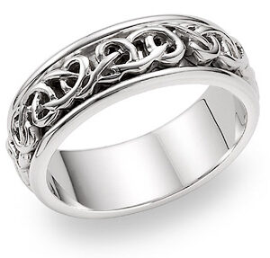 Celtic Knot Wedding Band Ring, 14K White Gold