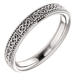 Celtic Milgrain Wedding Band Ring for Women, 14K White Gold