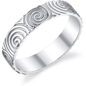 Celtic Spiral Wedding Band Ring in 14K White Gold