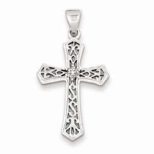 "Christ Liveth" Diamond Cross Pendant in Sterling Silver