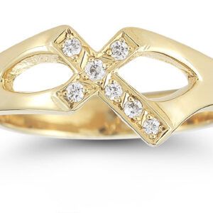 Christian Cross Cubic Zirconia Ring in 14K Yellow Gold