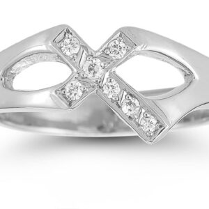 Christian Cross Diamond Ring in 14K White Gold