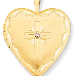 Christian Cross Heart Locket Pendant with Diamond, 14K Gold