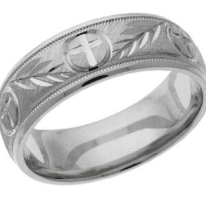 Christian Cross and Branch Wedding Band Ring