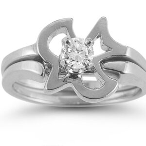 Christian Dove CZ Engagement Bridal Wedding Ring Set in 14K White Gold