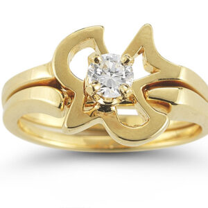 Christian Dove CZ Engagement and Wedding Ring Set in 14K Yellow Gold