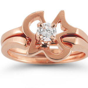 Christian Dove Diamond Engagement and Wedding Ring Set in 14K Rose Gold