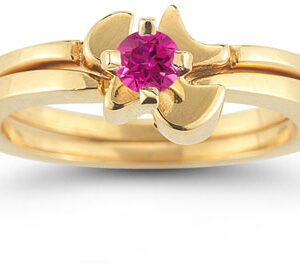Christian Dove Pink Topaz Engagement Bridal Ring Set, 14K Yellow Gold