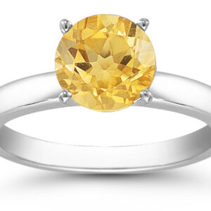 Citrine Gemstone Solitaire Ring in 14K White Gold