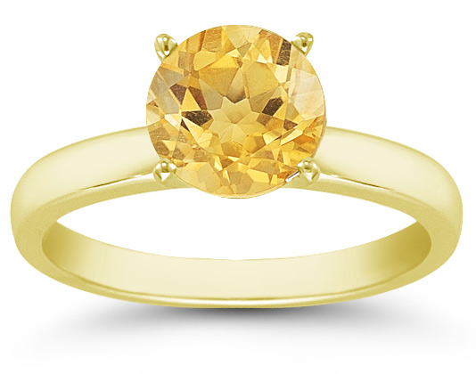 Citrine Gemstone Solitaire Ring in 14K Yellow Gold