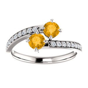 Citrine and Diamond "Only Us" Two Stone Ring in 14K White Gold
