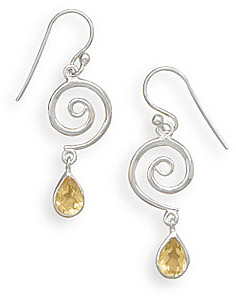 Citrine and Sterling Silver Spiral Earrings