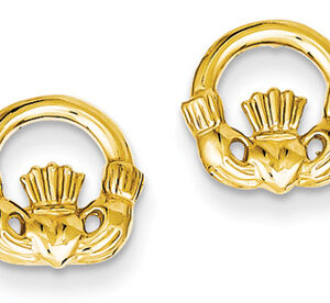 Claddagh Post Earrings in 14K Gold
