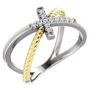 Criss-Cross Diamond Cross Ring, 14K Two-Tone Gold