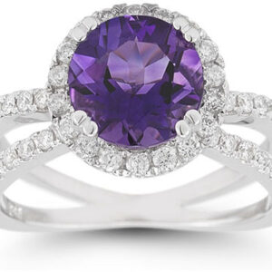 Criss-Cross Pave Amethyst and Diamond Halo Ring