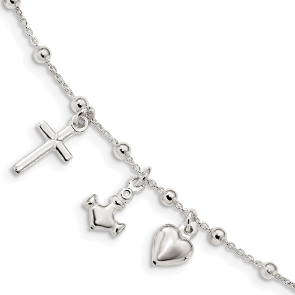 Cross, Anchor, & Heart Bracelet in Sterling Silver