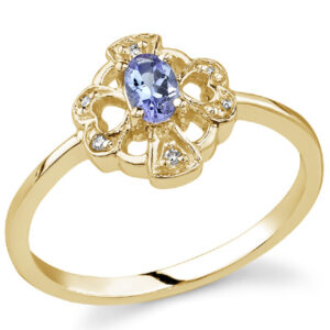 Cross and Heart Clover Tanzanite and Diamond Ring, 14K Yellow Gold