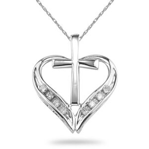 Cross and Heart Necklace in Sterling Silver