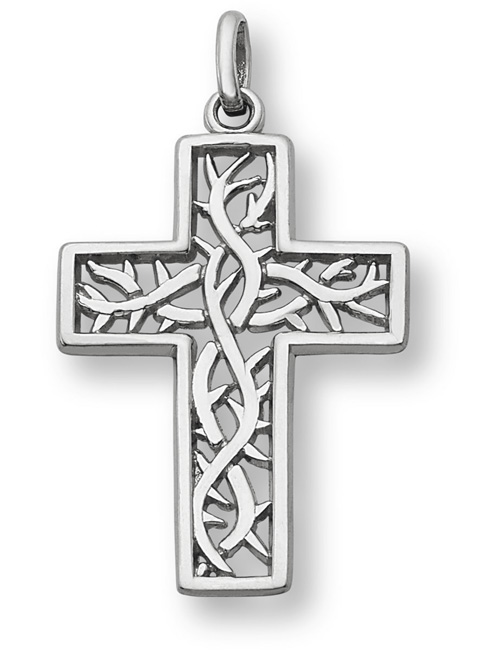 Crown of Thorns Cross Pendant, 14K White Gold