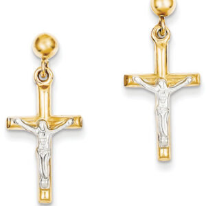 Crucifix Earrings in 14K Two-Tone Gold