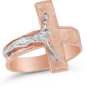 Crucifix Ring in 14K Rose and White Gold